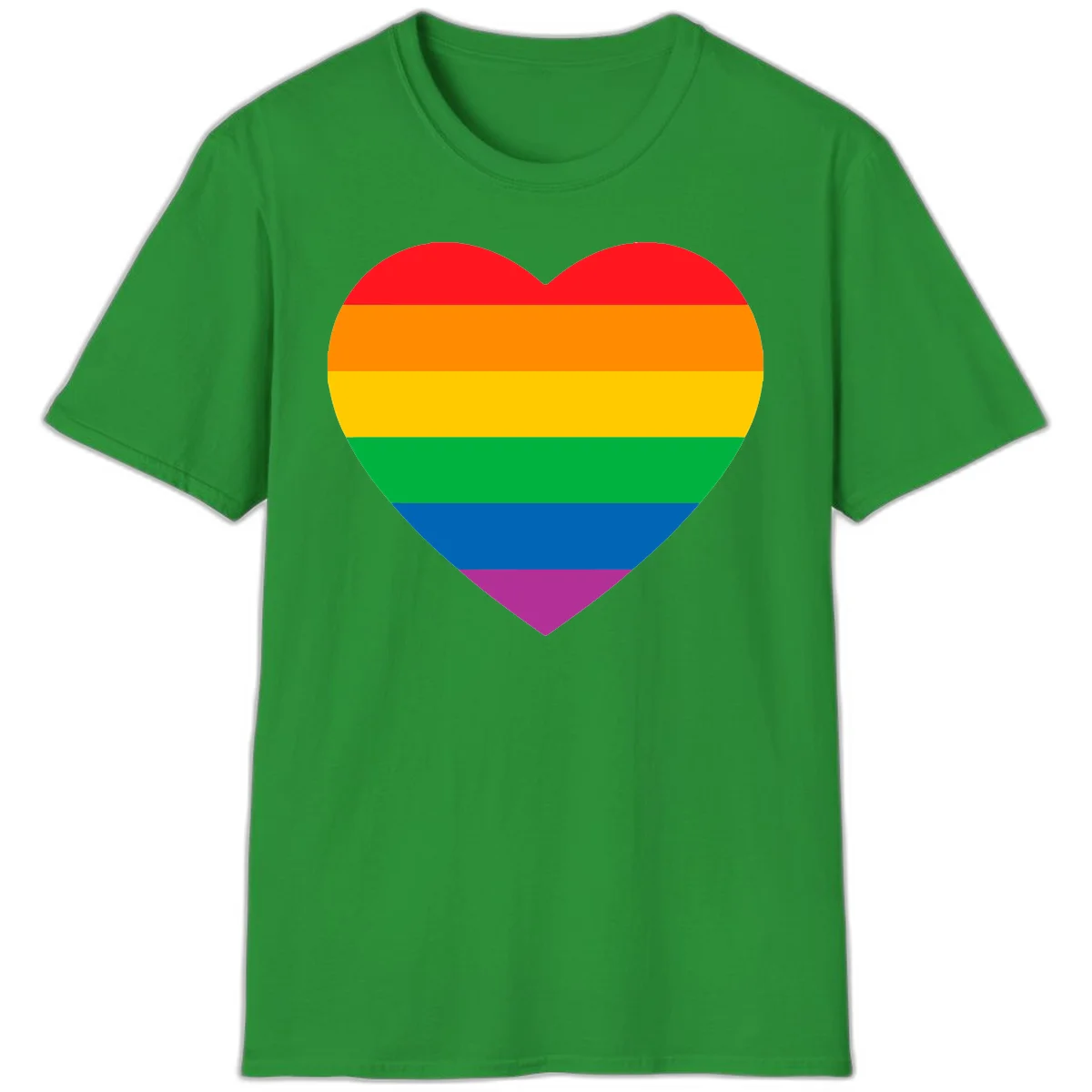 Rainbow heart design with horizontal stripes in pride flag colors: red, orange, yellow, green, blue, and purple. in Irish Green