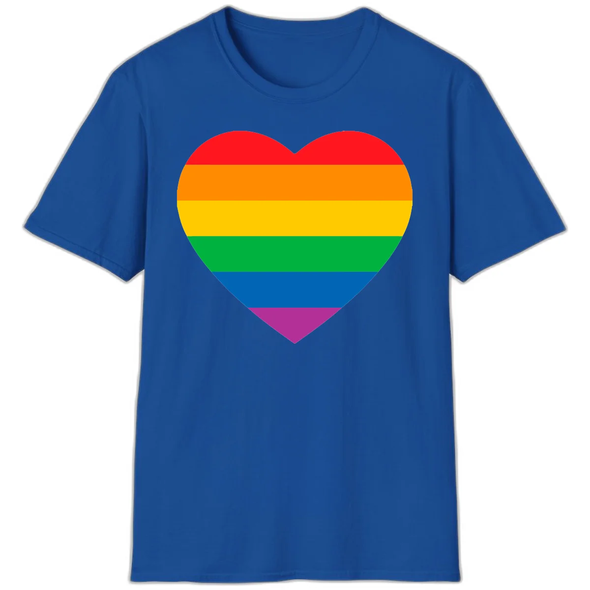 Rainbow heart design with horizontal stripes in pride flag colors: red, orange, yellow, green, blue, and purple. in Royal