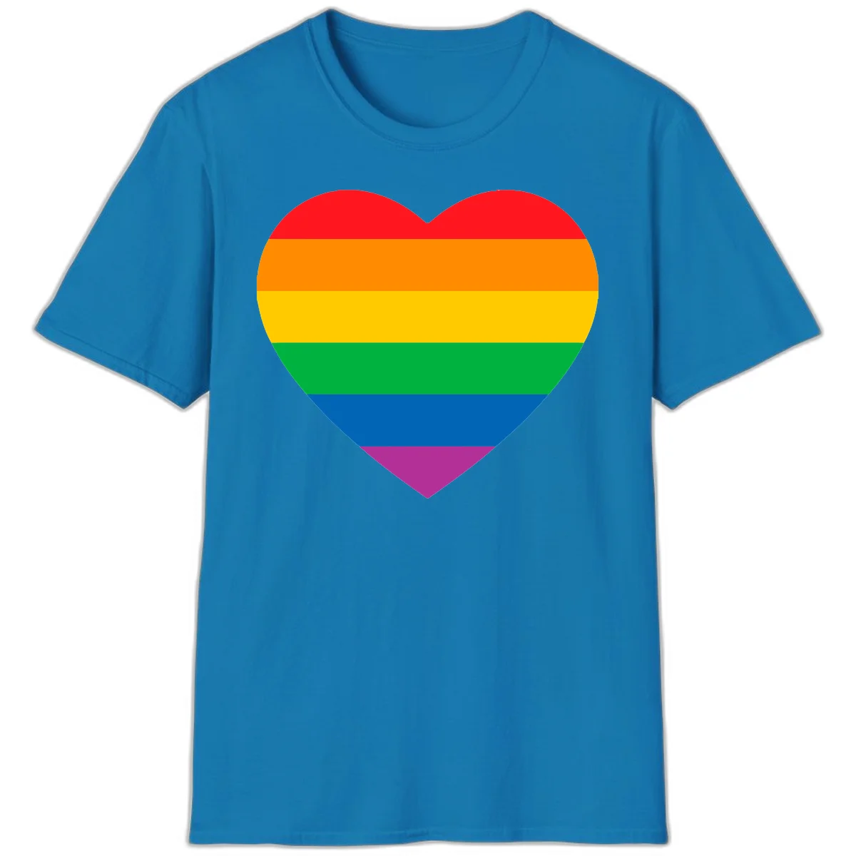 Rainbow heart design with horizontal stripes in pride flag colors: red, orange, yellow, green, blue, and purple. in Sapphire