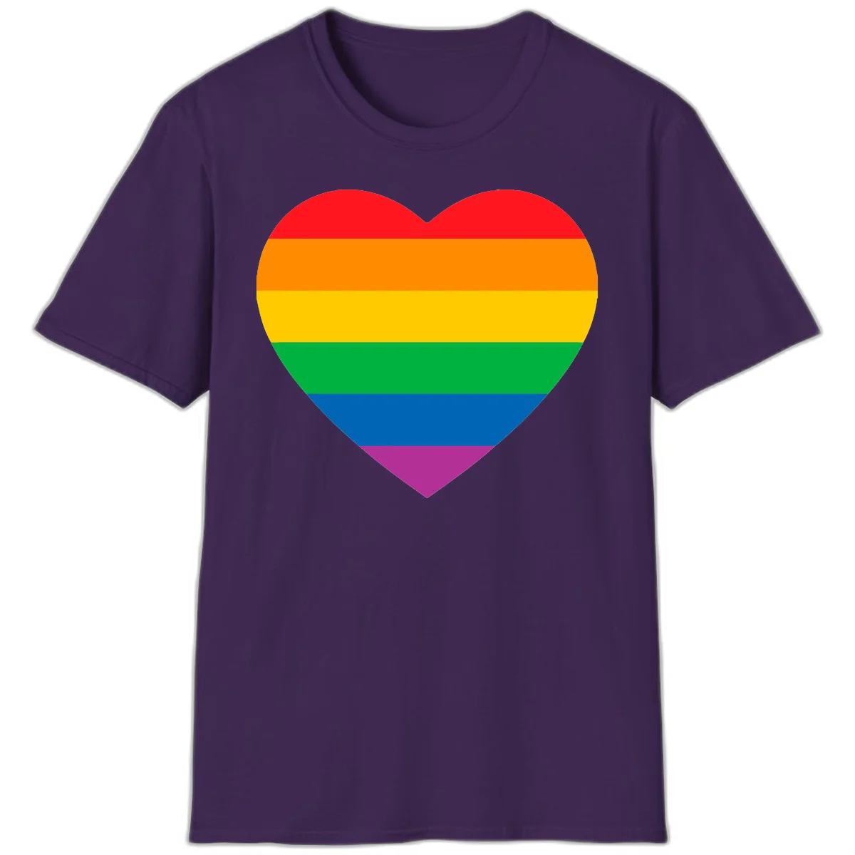 Rainbow heart design with horizontal stripes in pride flag colors: red, orange, yellow, green, blue, and purple. in Purple