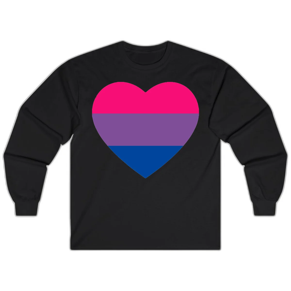 Heart shape filled with bisexual pride flag stripes in magenta, purple, and dark blue on gray background in Black