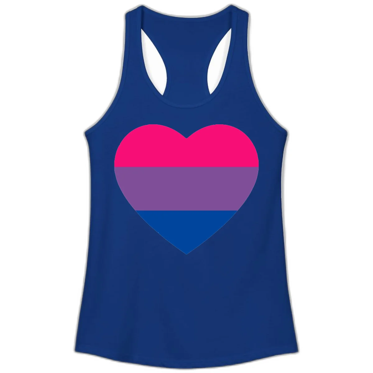 Heart shape filled with bisexual pride flag stripes in magenta, purple, and dark blue on gray background in Solid Royal