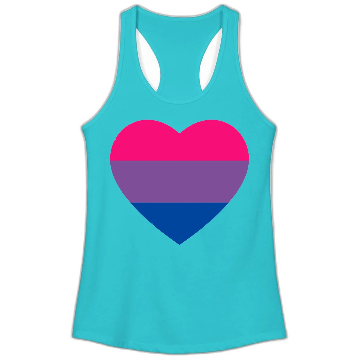 Heart shape filled with bisexual pride flag stripes in magenta, purple, and dark blue on gray background in Solid Tahiti Blue