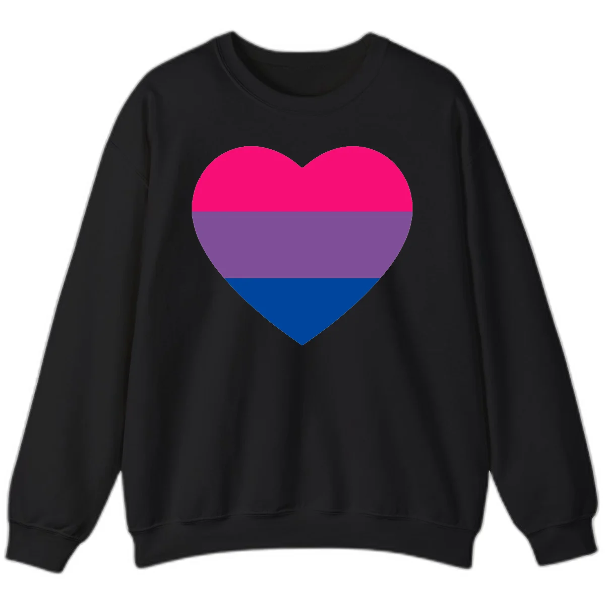 Heart shape filled with bisexual pride flag stripes in magenta, purple, and dark blue on gray background in Black