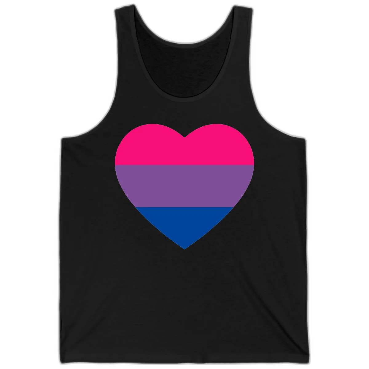 Heart shape filled with bisexual pride flag stripes in magenta, purple, and dark blue on gray background in Black