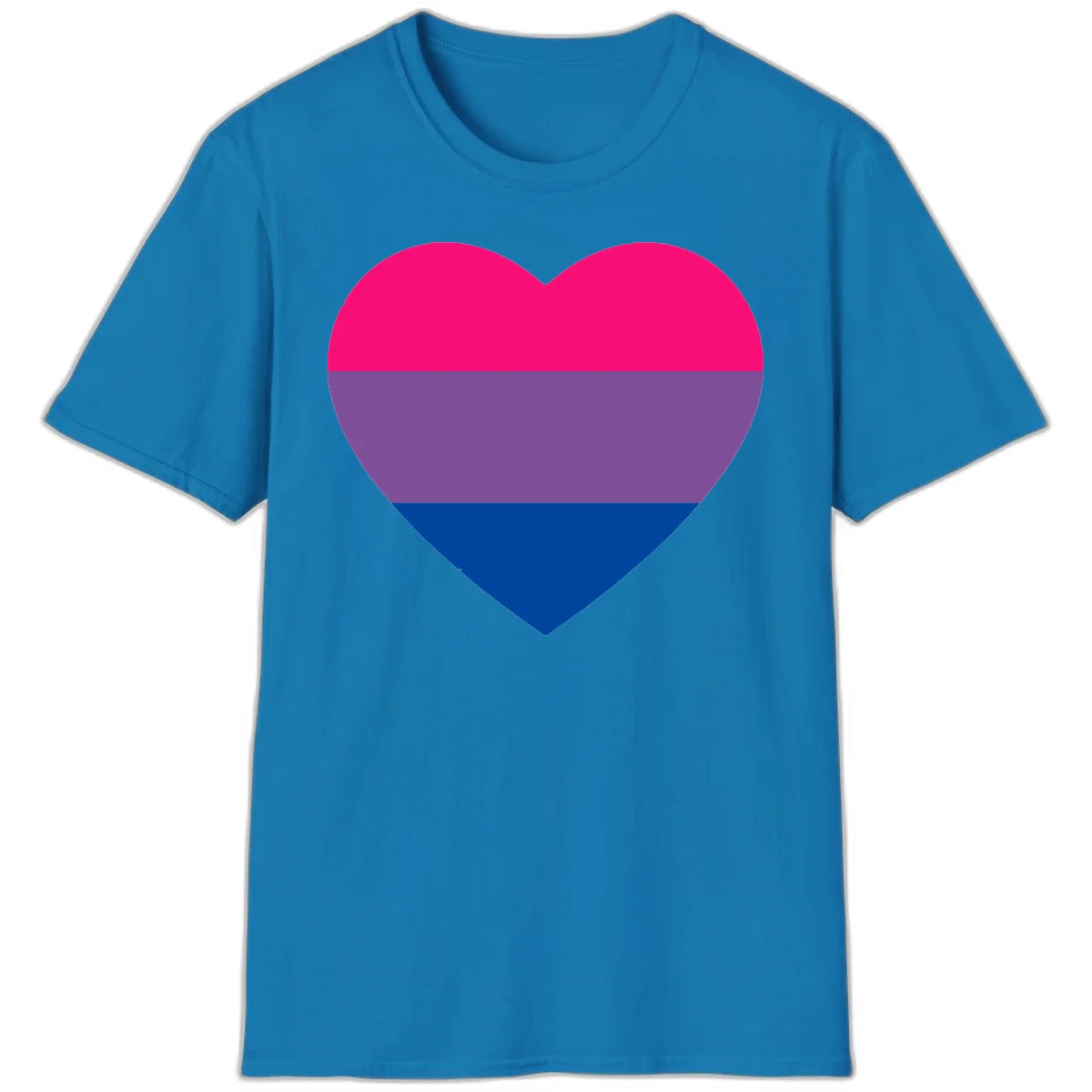 Heart shape filled with bisexual pride flag stripes in magenta, purple, and dark blue on gray background in Sapphire
