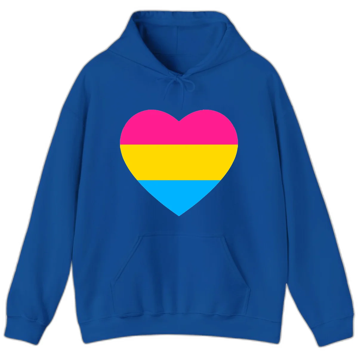 Pansexual pride heart with magenta, yellow, and cyan horizontal stripes on gray background in Royal