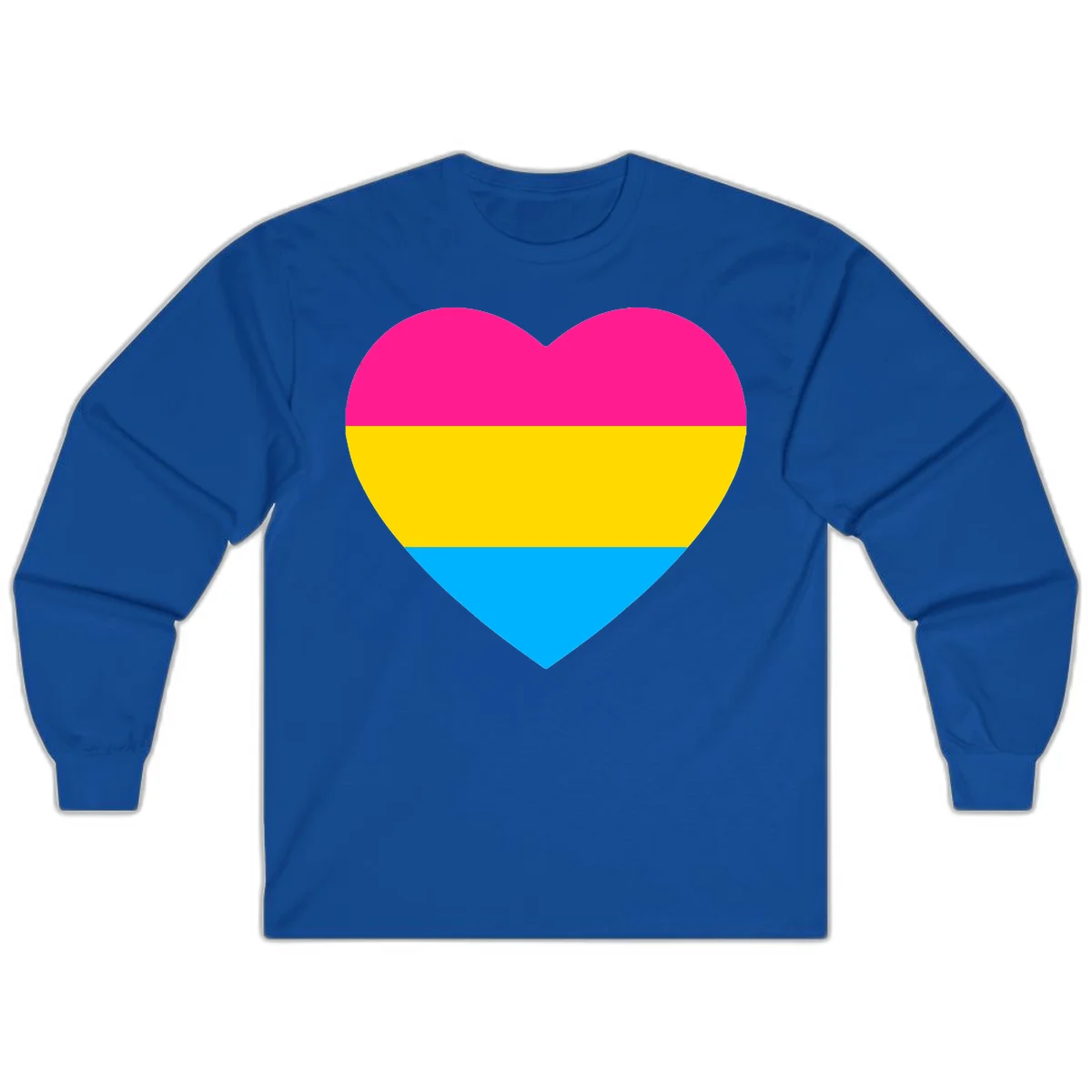 Pansexual pride heart with magenta, yellow, and cyan horizontal stripes on gray background in Royal