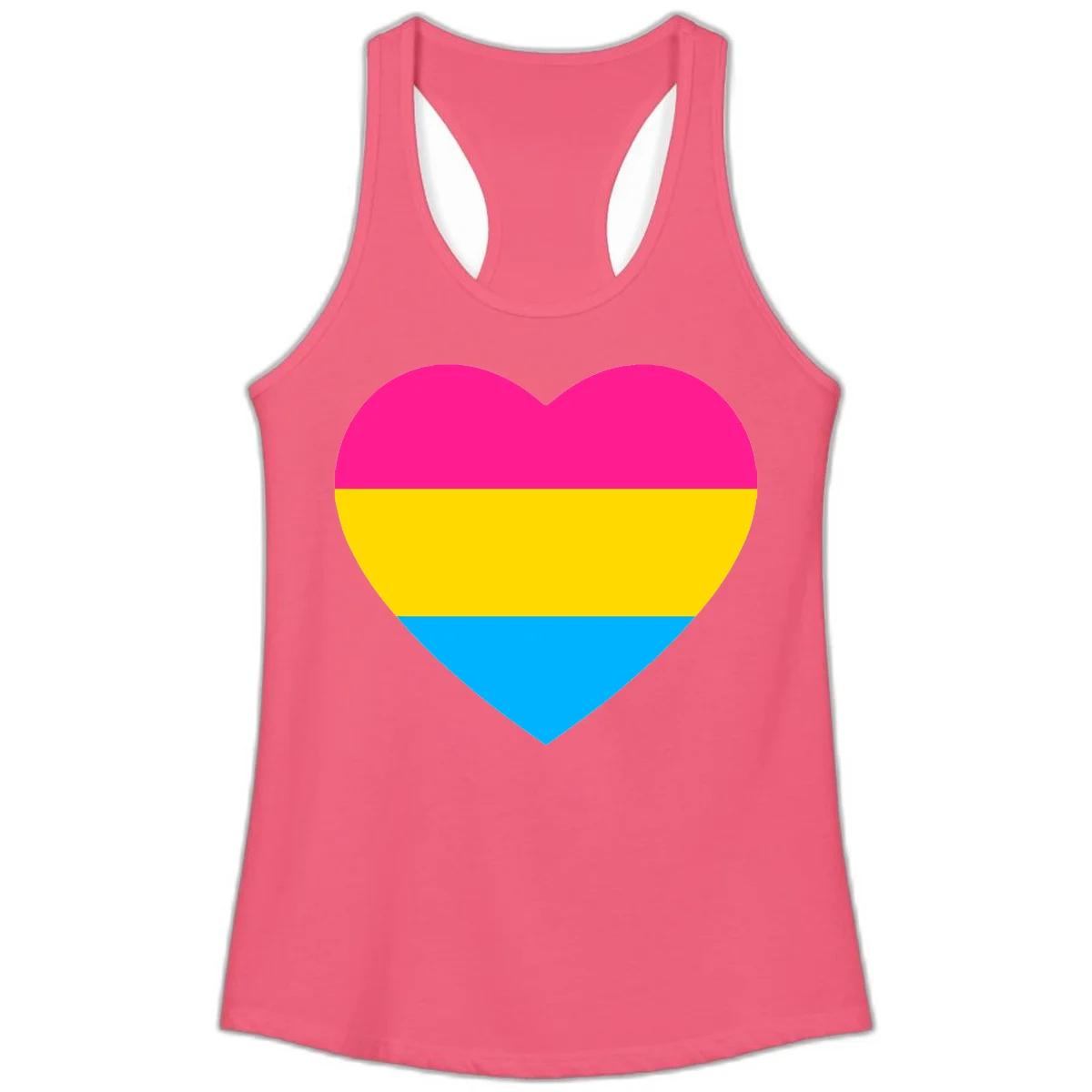Pansexual pride heart with magenta, yellow, and cyan horizontal stripes on gray background in Hot Pink