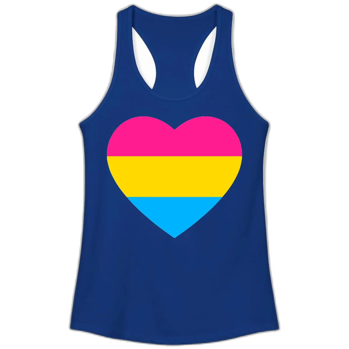 Pansexual pride heart with magenta, yellow, and cyan horizontal stripes on gray background in Solid Royal