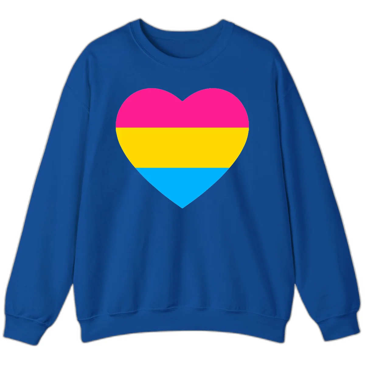 Pansexual pride heart with magenta, yellow, and cyan horizontal stripes on gray background in Royal