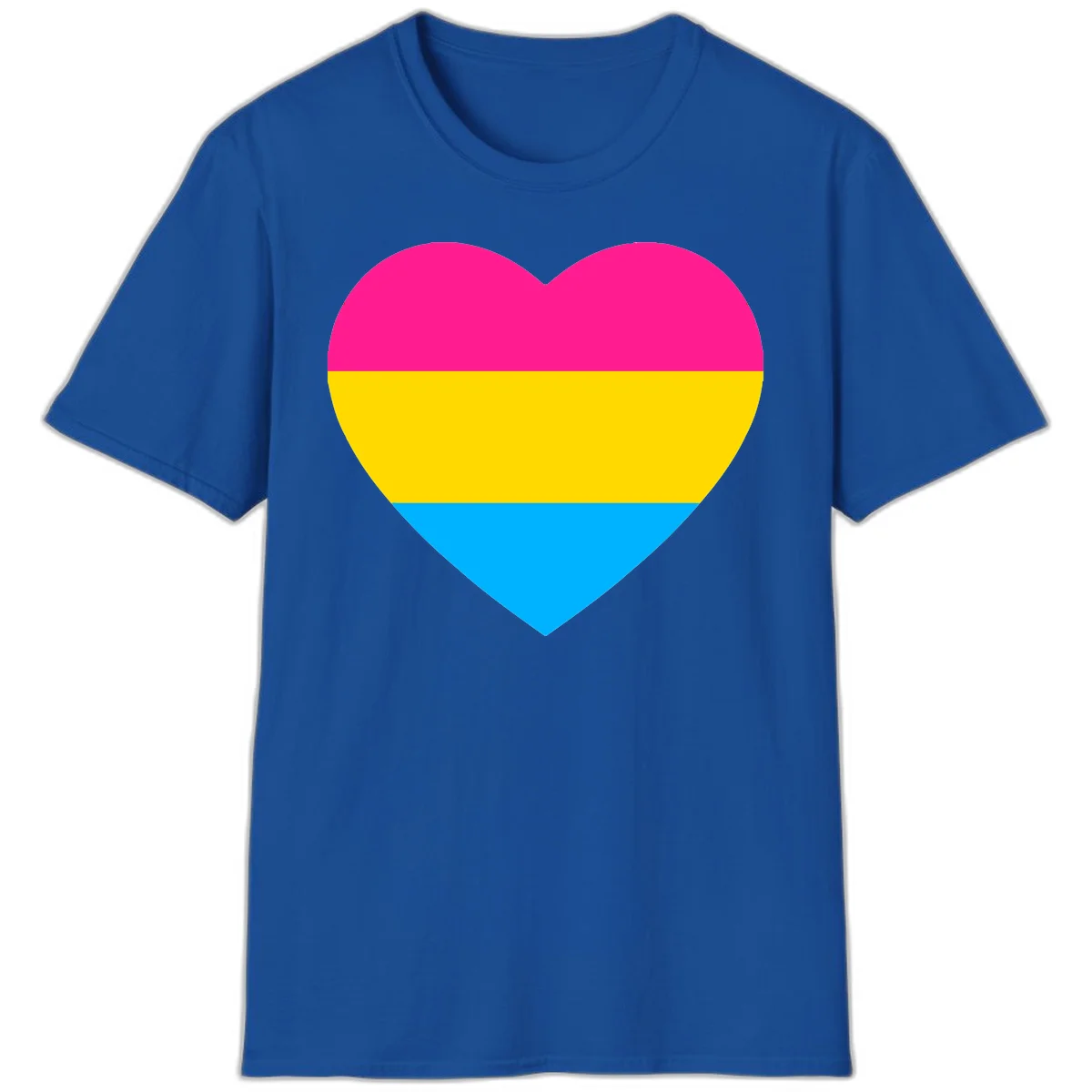 Pansexual pride heart with magenta, yellow, and cyan horizontal stripes on gray background in Royal