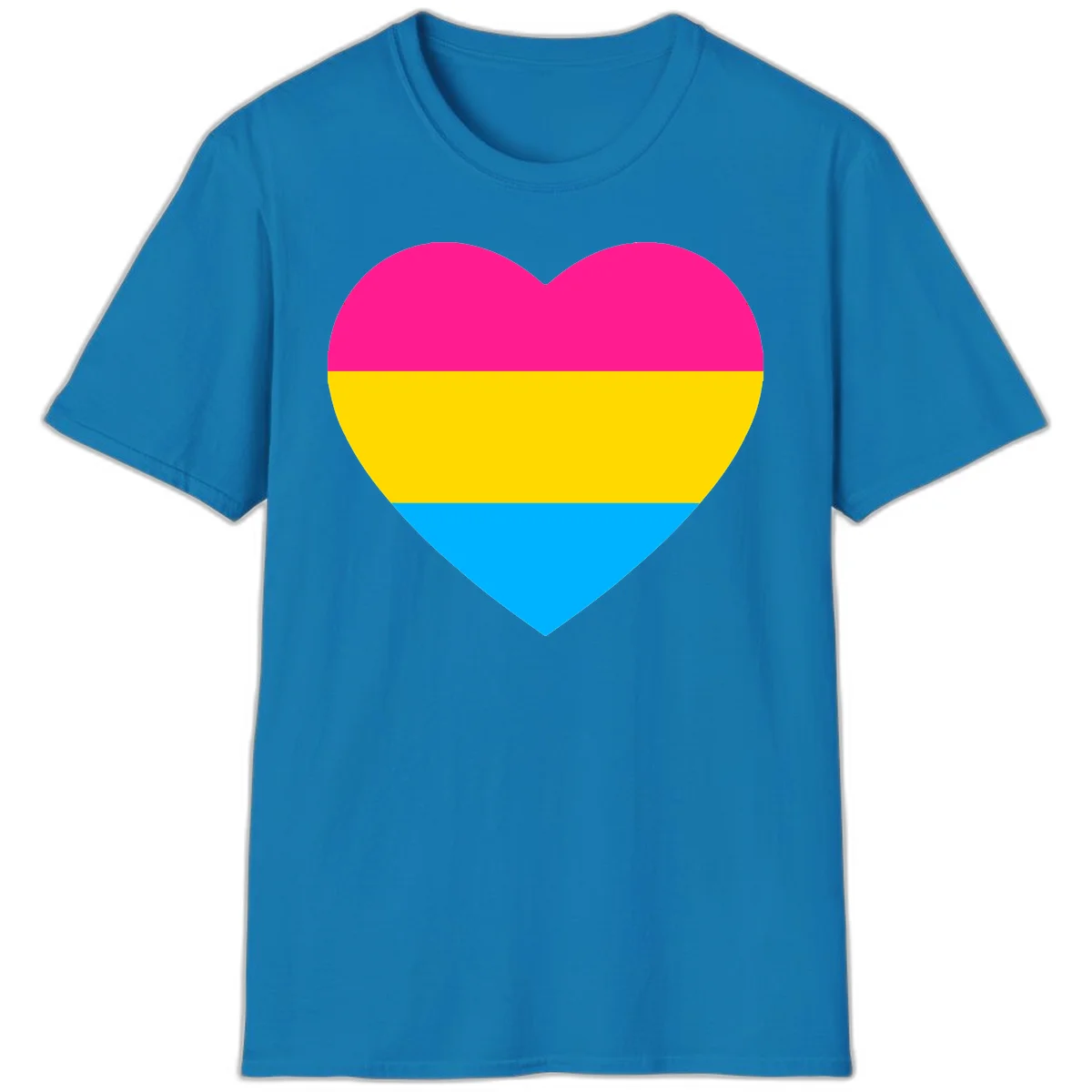 Pansexual pride heart with magenta, yellow, and cyan horizontal stripes on gray background in Sapphire