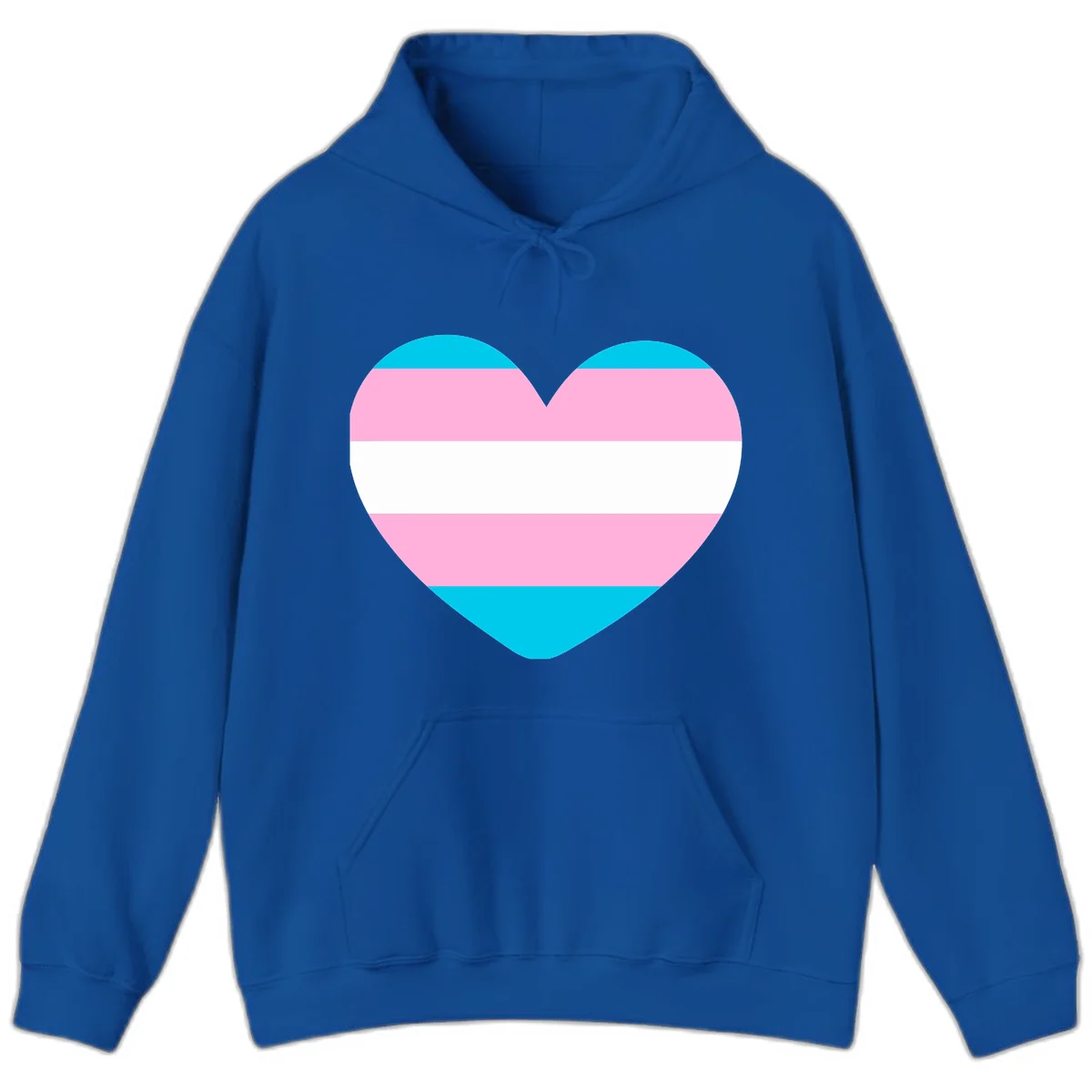 Large heart shape with horizontal stripes in cyan, pink, and white representing the transgender pride flag in Royal