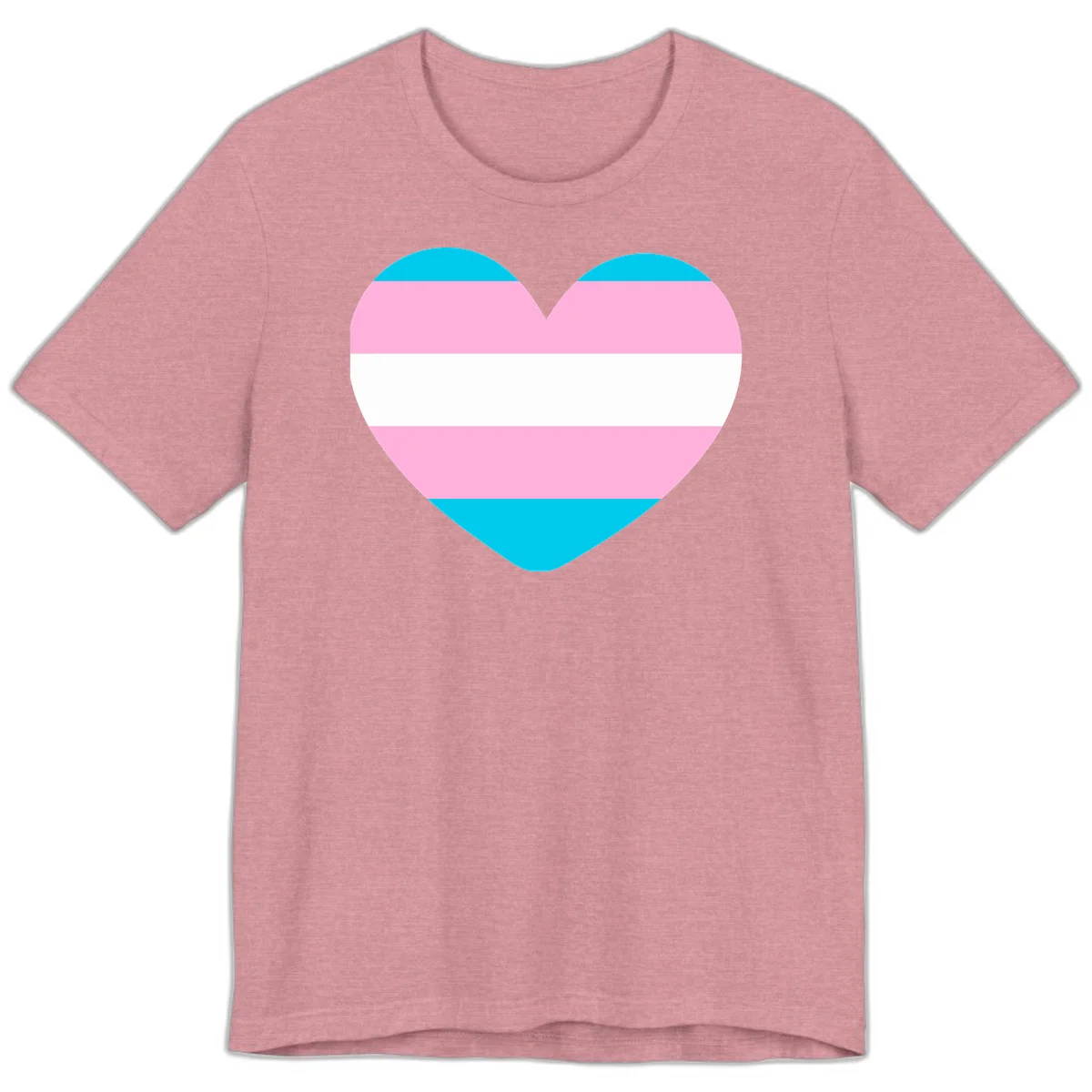 Large heart shape with horizontal stripes in cyan, pink, and white representing the transgender pride flag in Heather Orchid