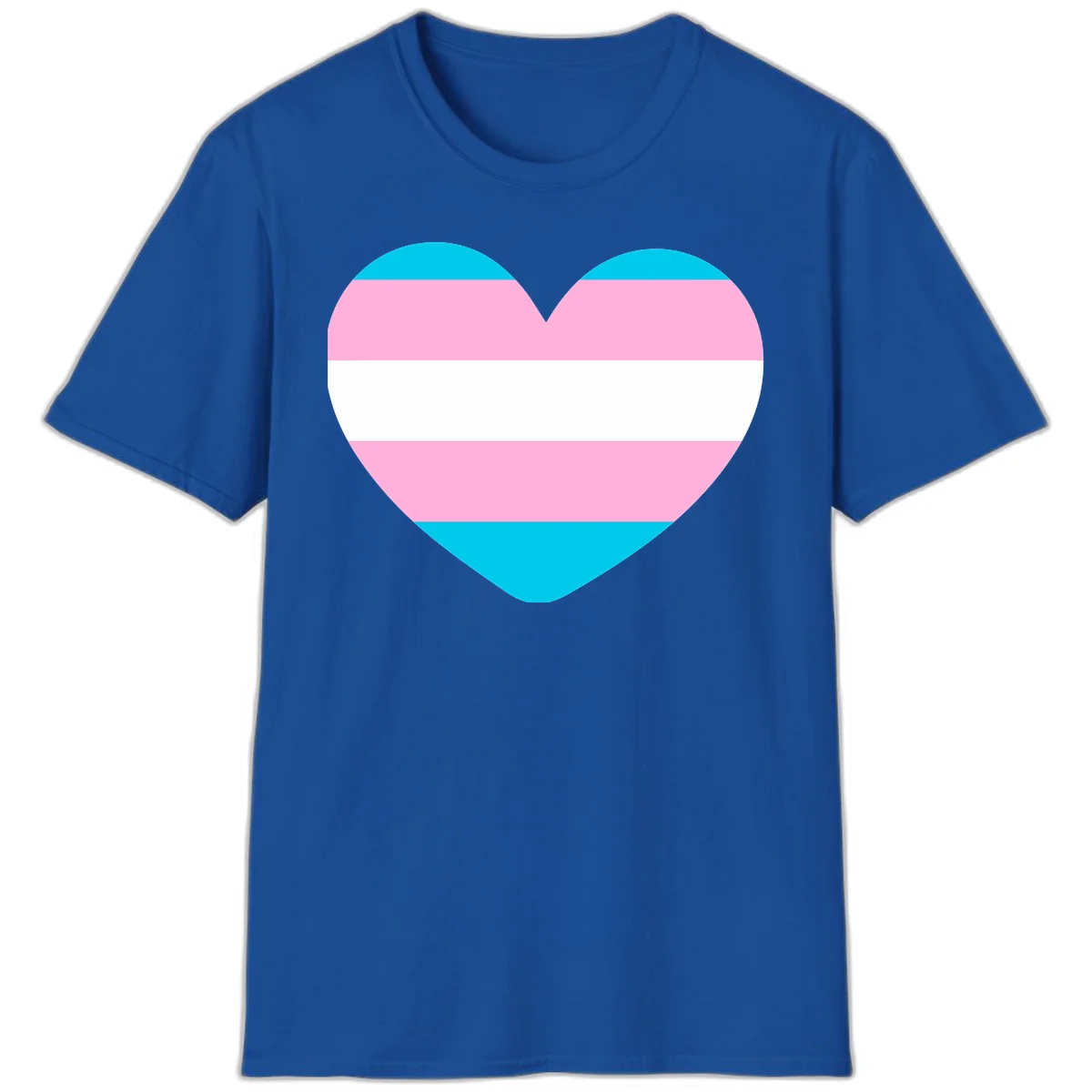 Large heart shape with horizontal stripes in cyan, pink, and white representing the transgender pride flag in Royal