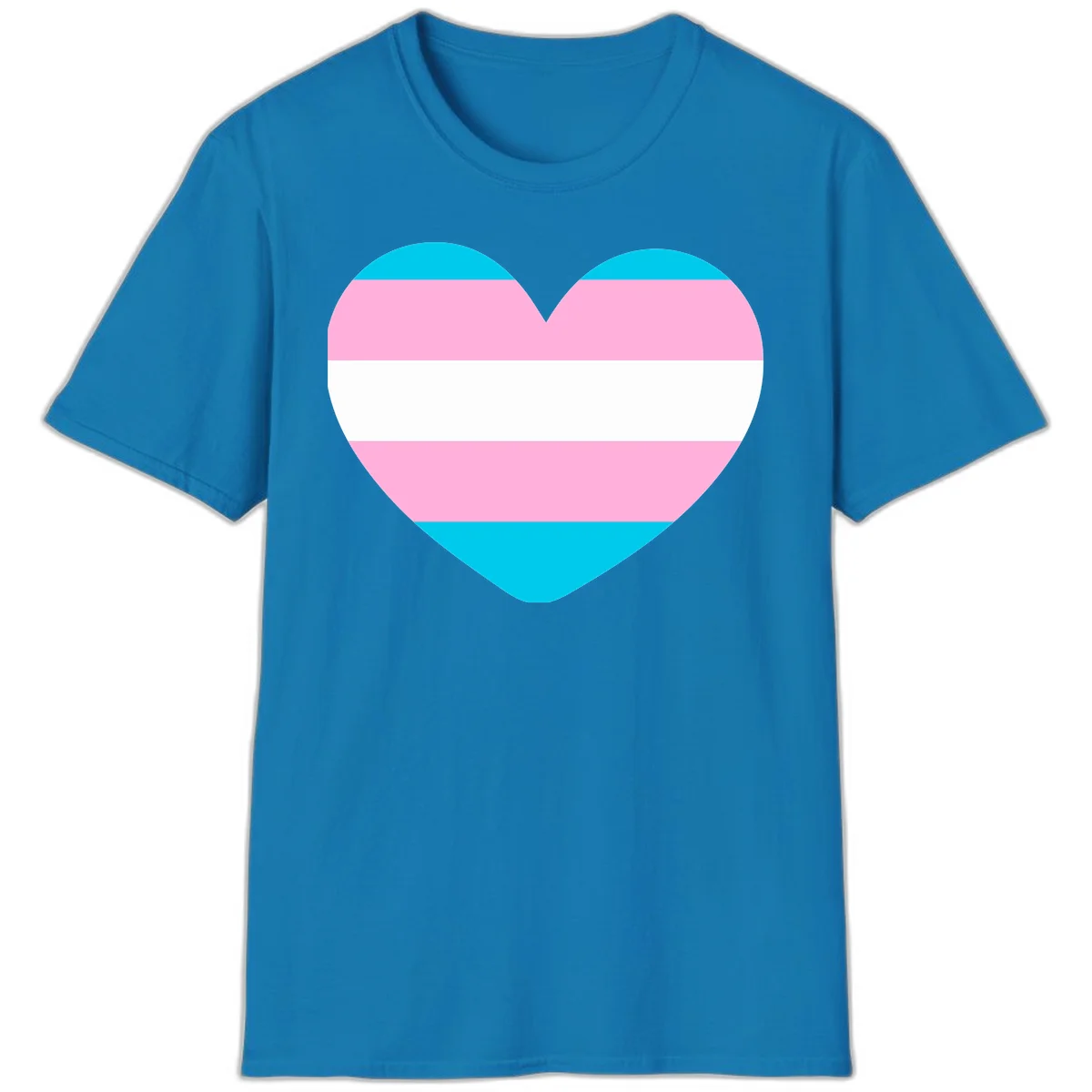 Large heart shape with horizontal stripes in cyan, pink, and white representing the transgender pride flag in Sapphire
