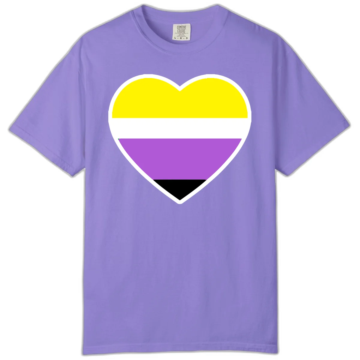 Nonbinary pride heart with yellow, white, purple, and black horizontal stripes representing nonbinary identity and LGBTQ pride. in Violet
