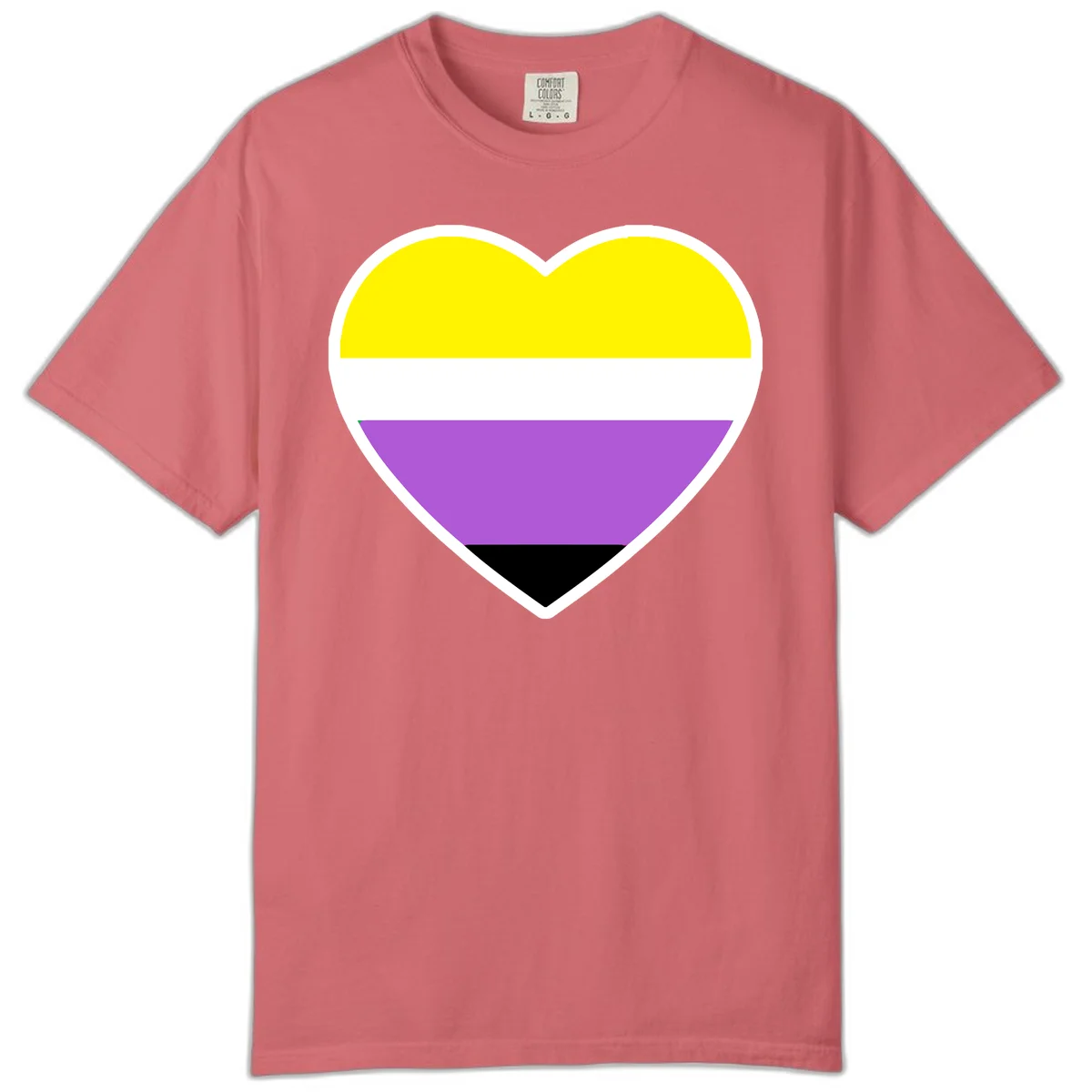 Nonbinary pride heart with yellow, white, purple, and black horizontal stripes representing nonbinary identity and LGBTQ pride. in Watermelon