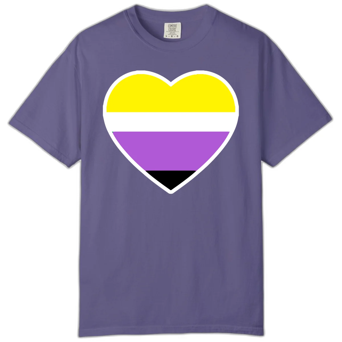 Nonbinary pride heart with yellow, white, purple, and black horizontal stripes representing nonbinary identity and LGBTQ pride. in Grape