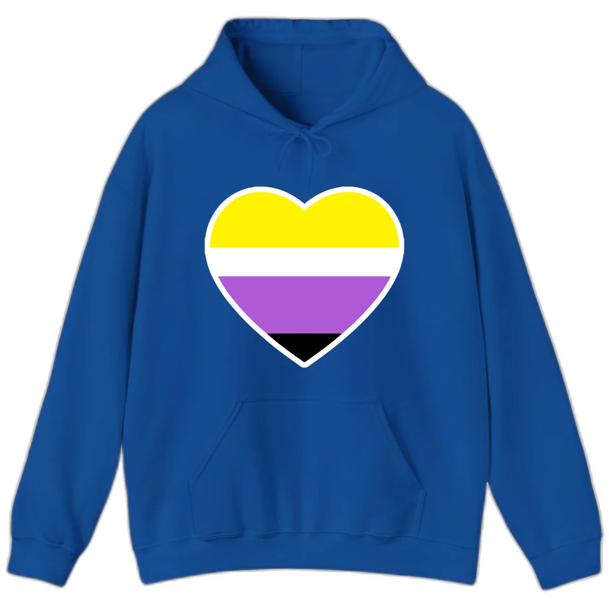 Nonbinary pride heart with yellow, white, purple, and black horizontal stripes representing nonbinary identity and LGBTQ pride. in Royal