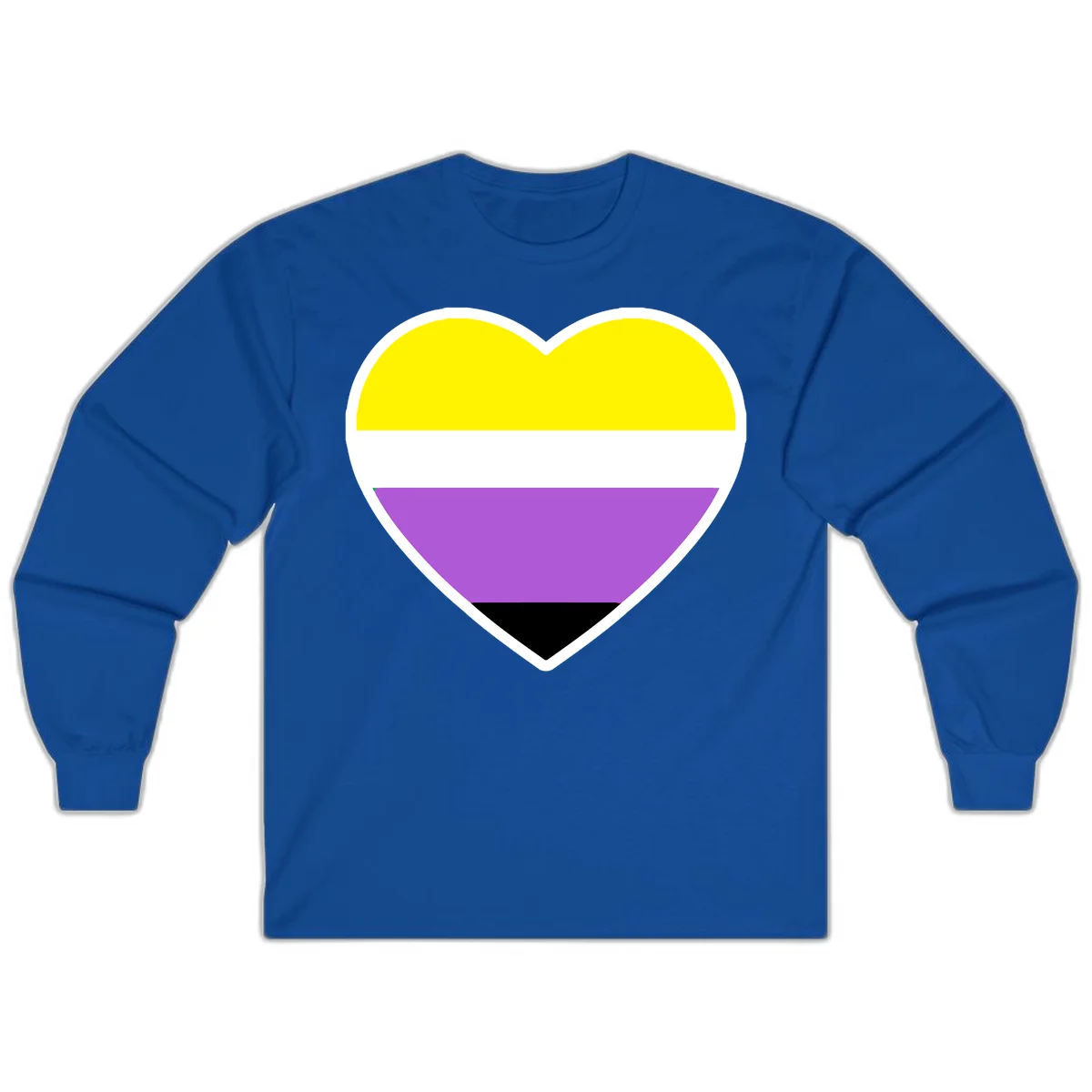 Nonbinary pride heart with yellow, white, purple, and black horizontal stripes representing nonbinary identity and LGBTQ pride. in Royal
