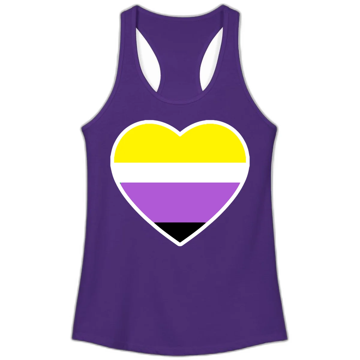 Nonbinary pride heart with yellow, white, purple, and black horizontal stripes representing nonbinary identity and LGBTQ pride. in Solid Purple Rush