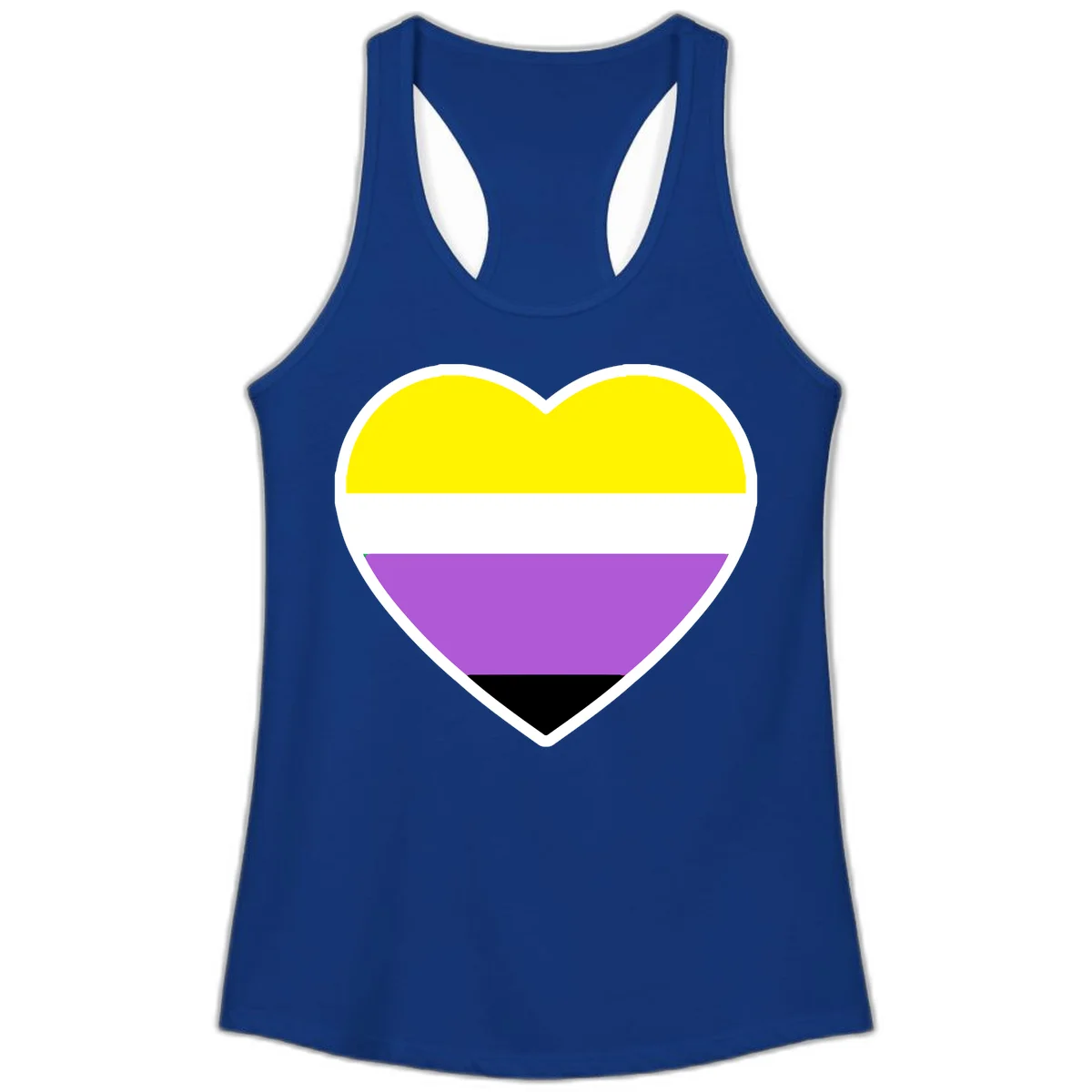 Nonbinary pride heart with yellow, white, purple, and black horizontal stripes representing nonbinary identity and LGBTQ pride. in Solid Royal