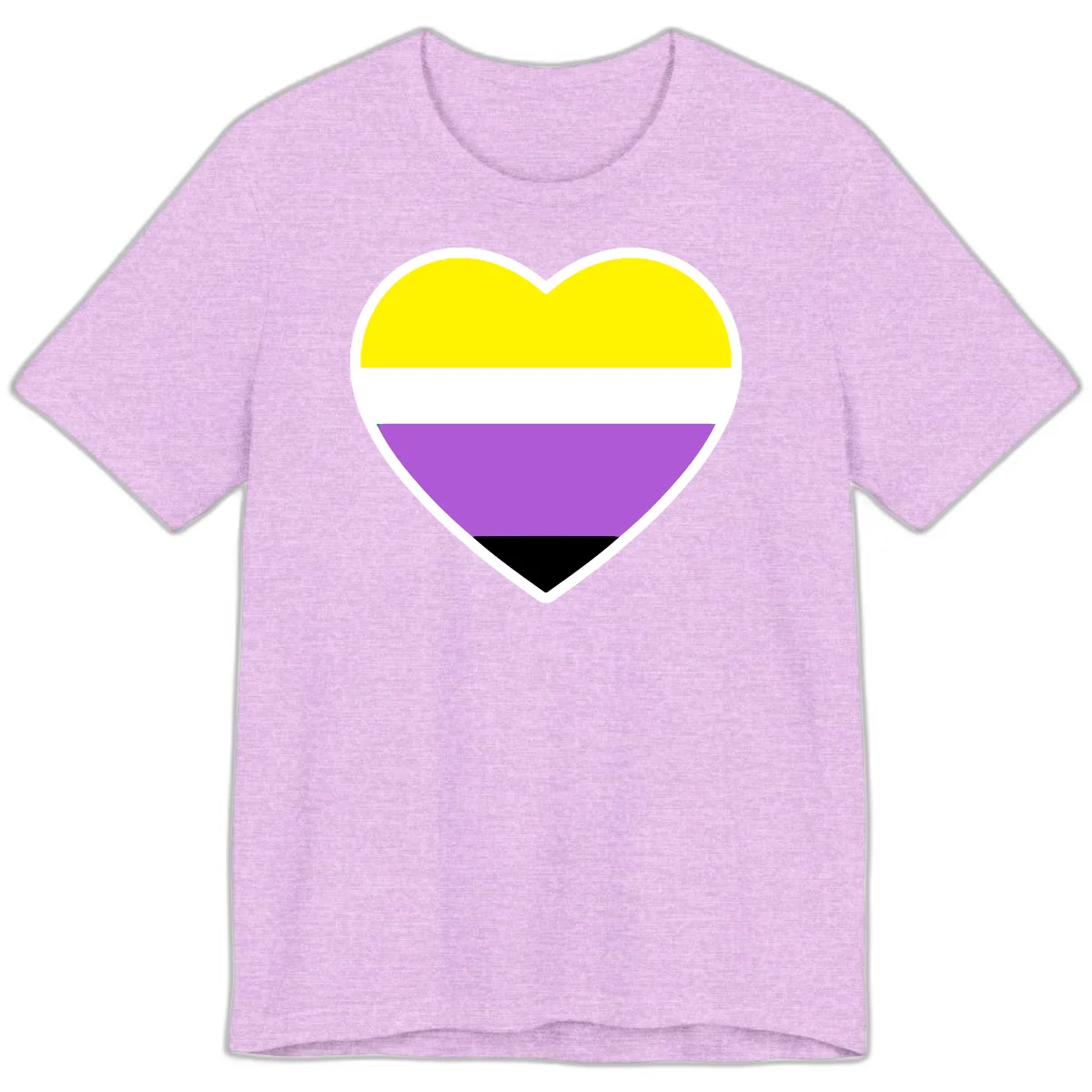 Nonbinary pride heart with yellow, white, purple, and black horizontal stripes representing nonbinary identity and LGBTQ pride. in Heather Prism Lilac