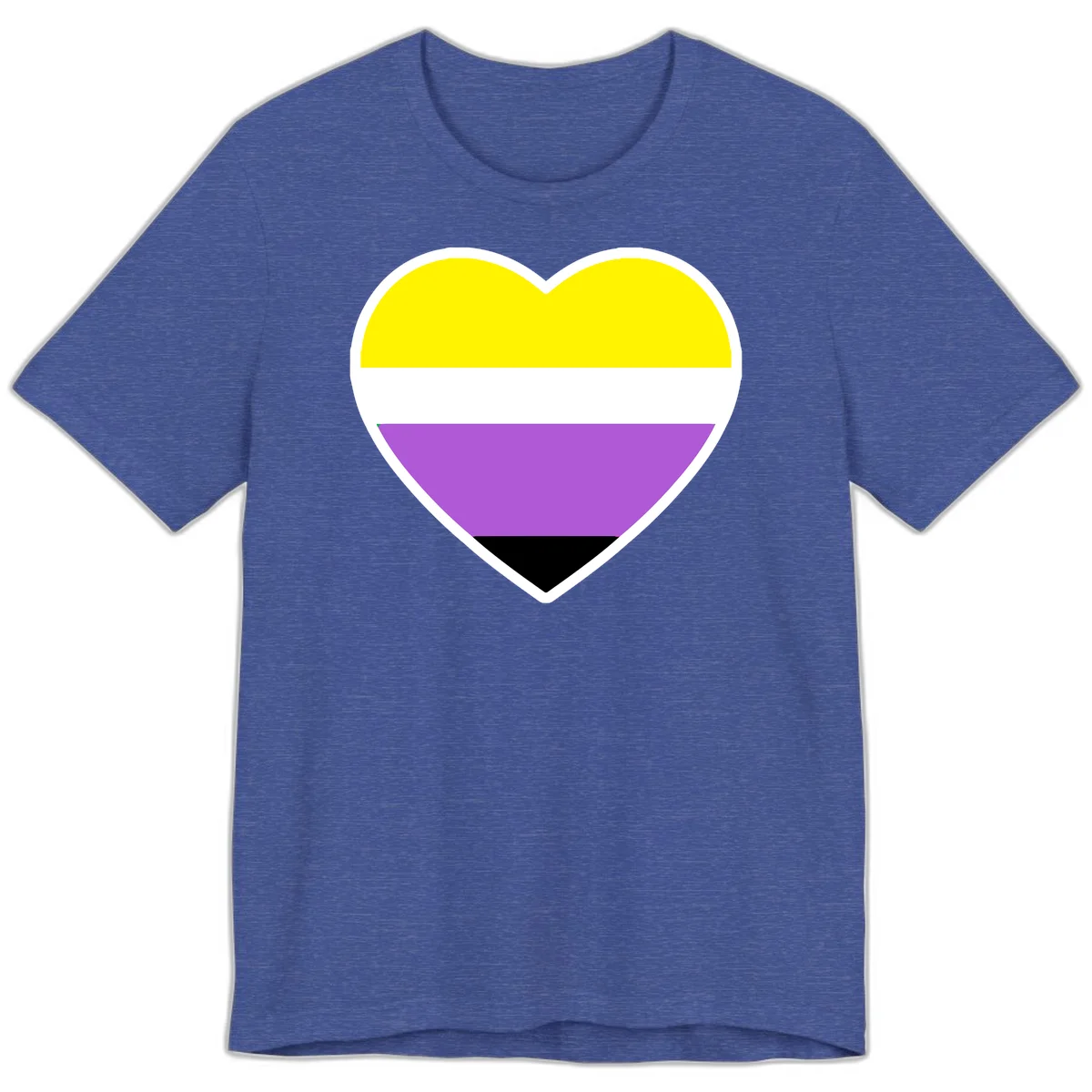 Nonbinary pride heart with yellow, white, purple, and black horizontal stripes representing nonbinary identity and LGBTQ pride. in Heather True Royal