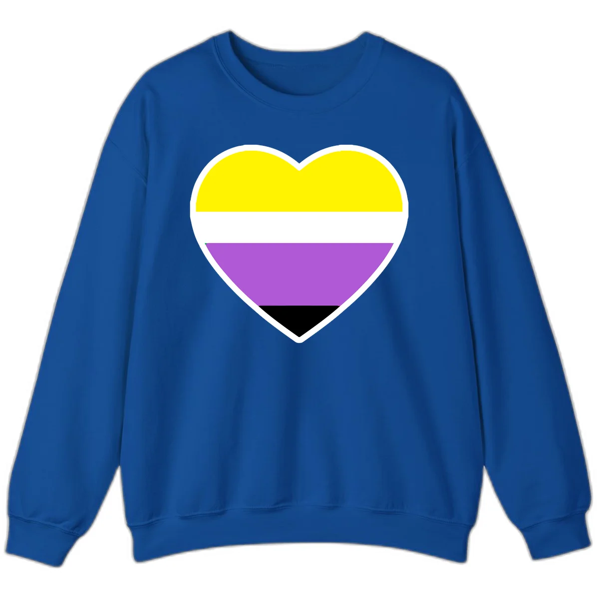 Nonbinary pride heart with yellow, white, purple, and black horizontal stripes representing nonbinary identity and LGBTQ pride. in Royal