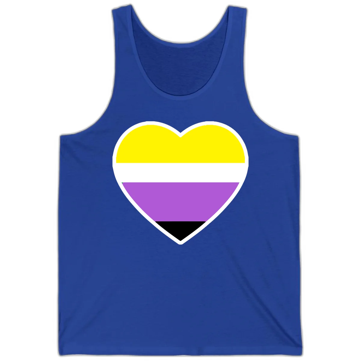 Nonbinary pride heart with yellow, white, purple, and black horizontal stripes representing nonbinary identity and LGBTQ pride. in True Royal