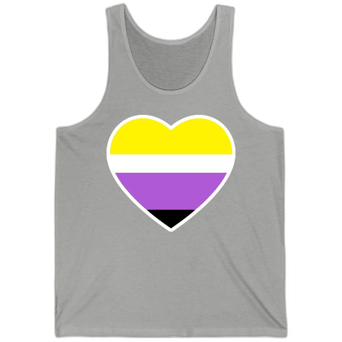 Nonbinary pride heart with yellow, white, purple, and black horizontal stripes representing nonbinary identity and LGBTQ pride. in Athletic Heather