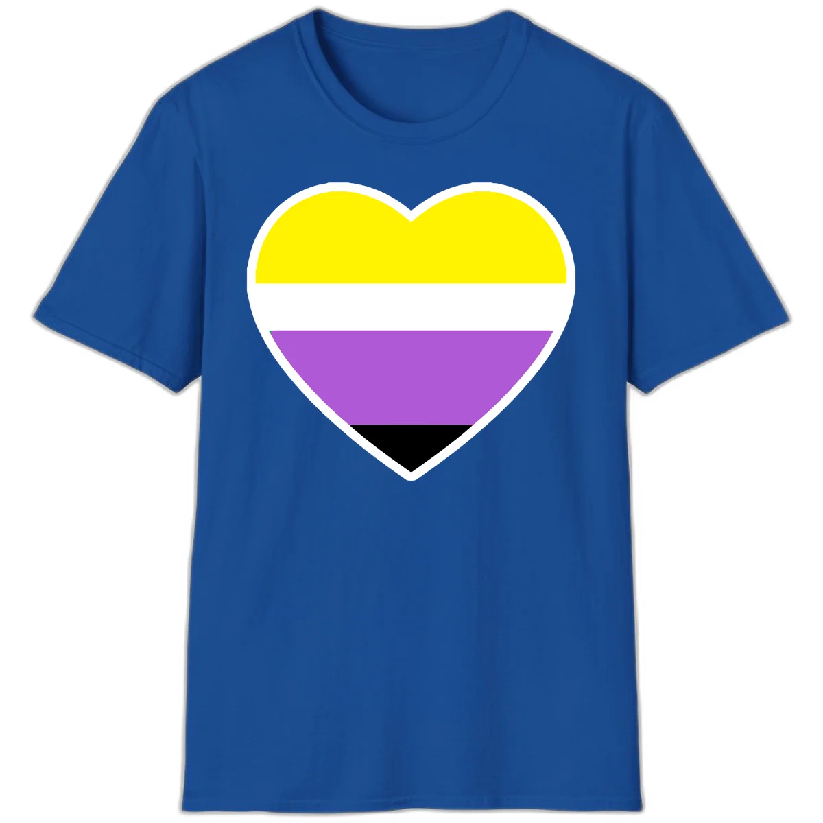 Nonbinary pride heart with yellow, white, purple, and black horizontal stripes representing nonbinary identity and LGBTQ pride. in Royal