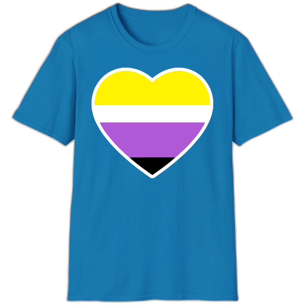 Nonbinary pride heart with yellow, white, purple, and black horizontal stripes representing nonbinary identity and LGBTQ pride. in Sapphire