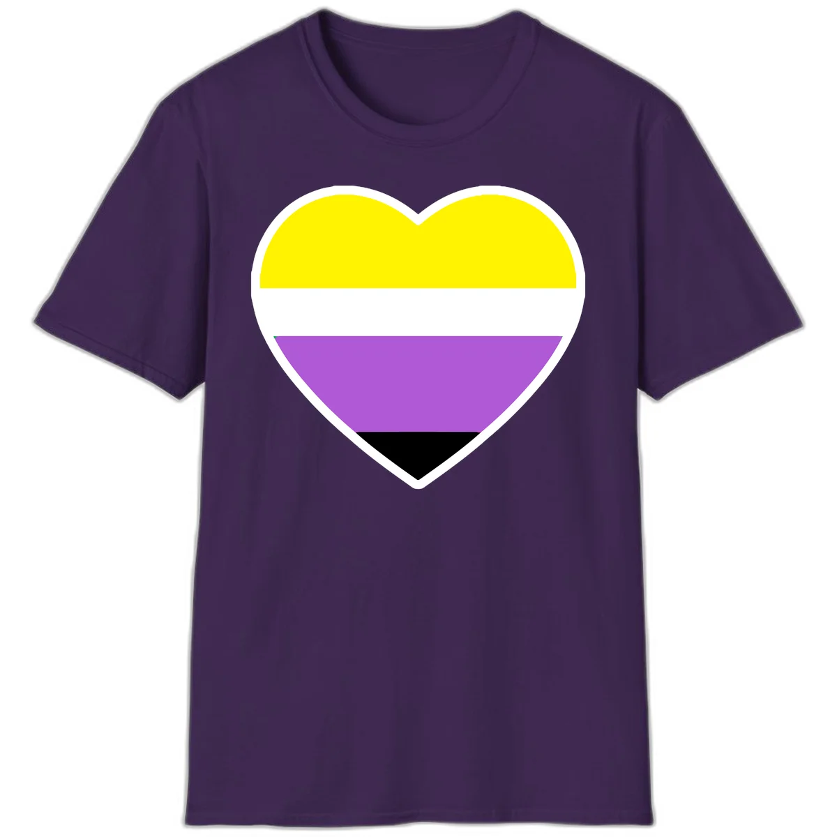 Nonbinary pride heart with yellow, white, purple, and black horizontal stripes representing nonbinary identity and LGBTQ pride. in Purple