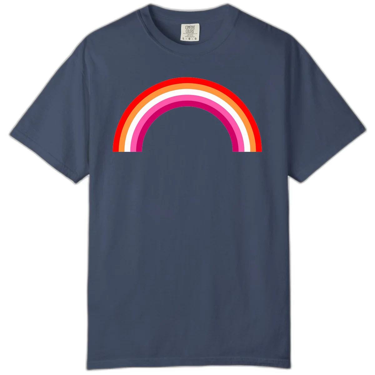 Colorful rainbow pride arc with concentric bands in red, orange, white, pink, and magenta against gray background in Midnight