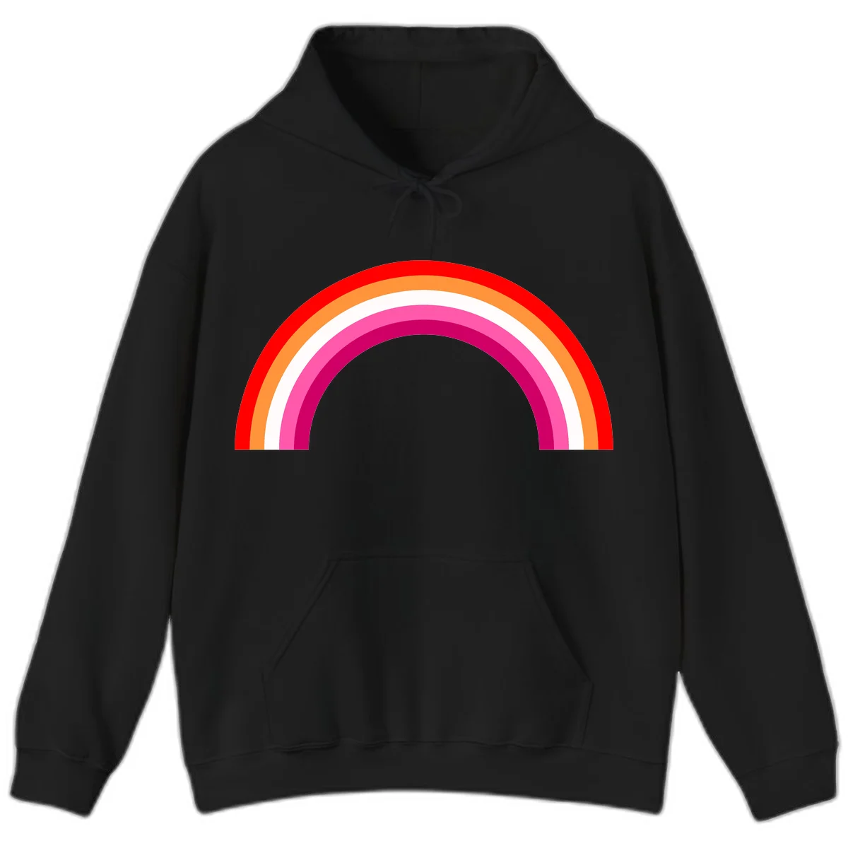 Colorful rainbow pride arc with concentric bands in red, orange, white, pink, and magenta against gray background in Black