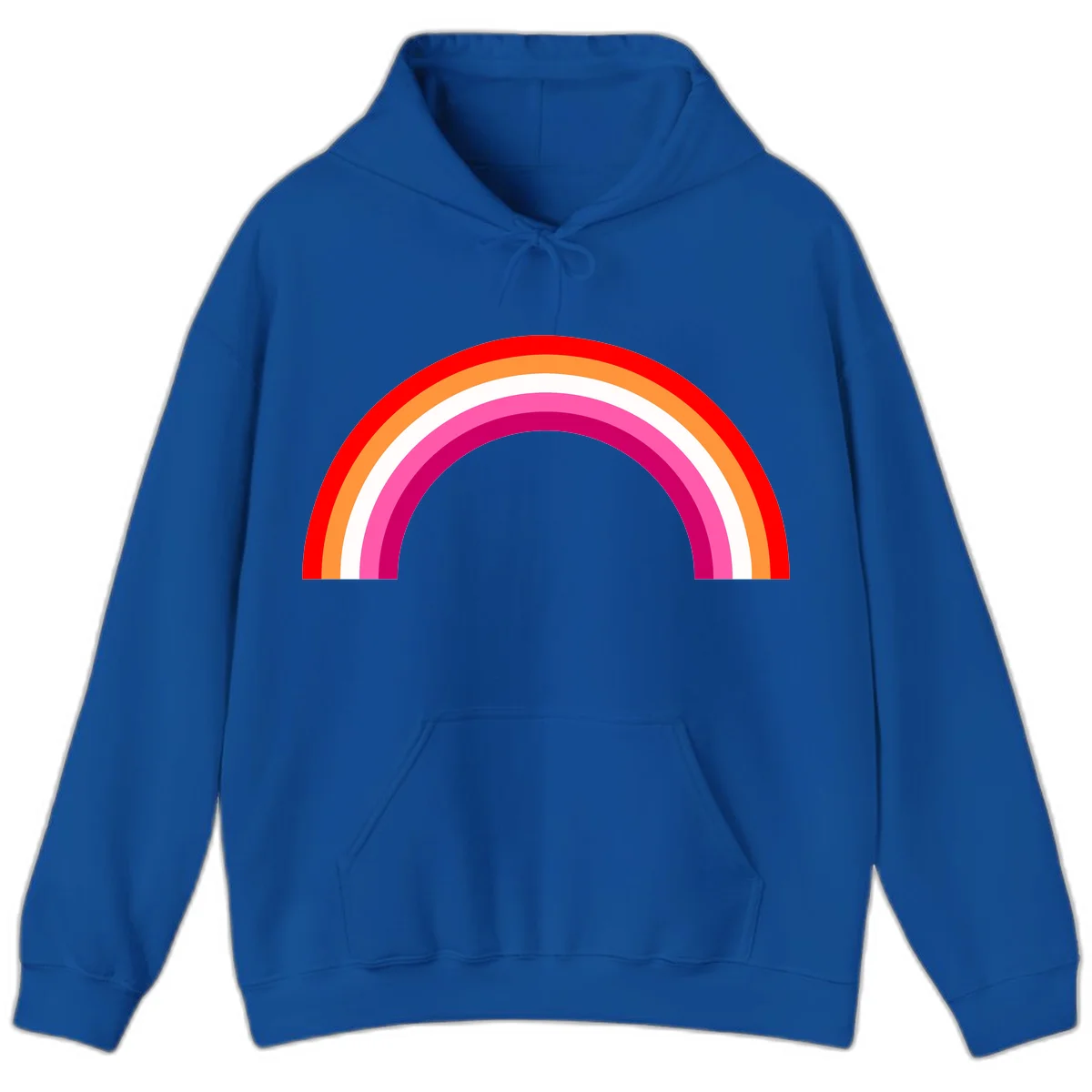 Colorful rainbow pride arc with concentric bands in red, orange, white, pink, and magenta against gray background in Royal