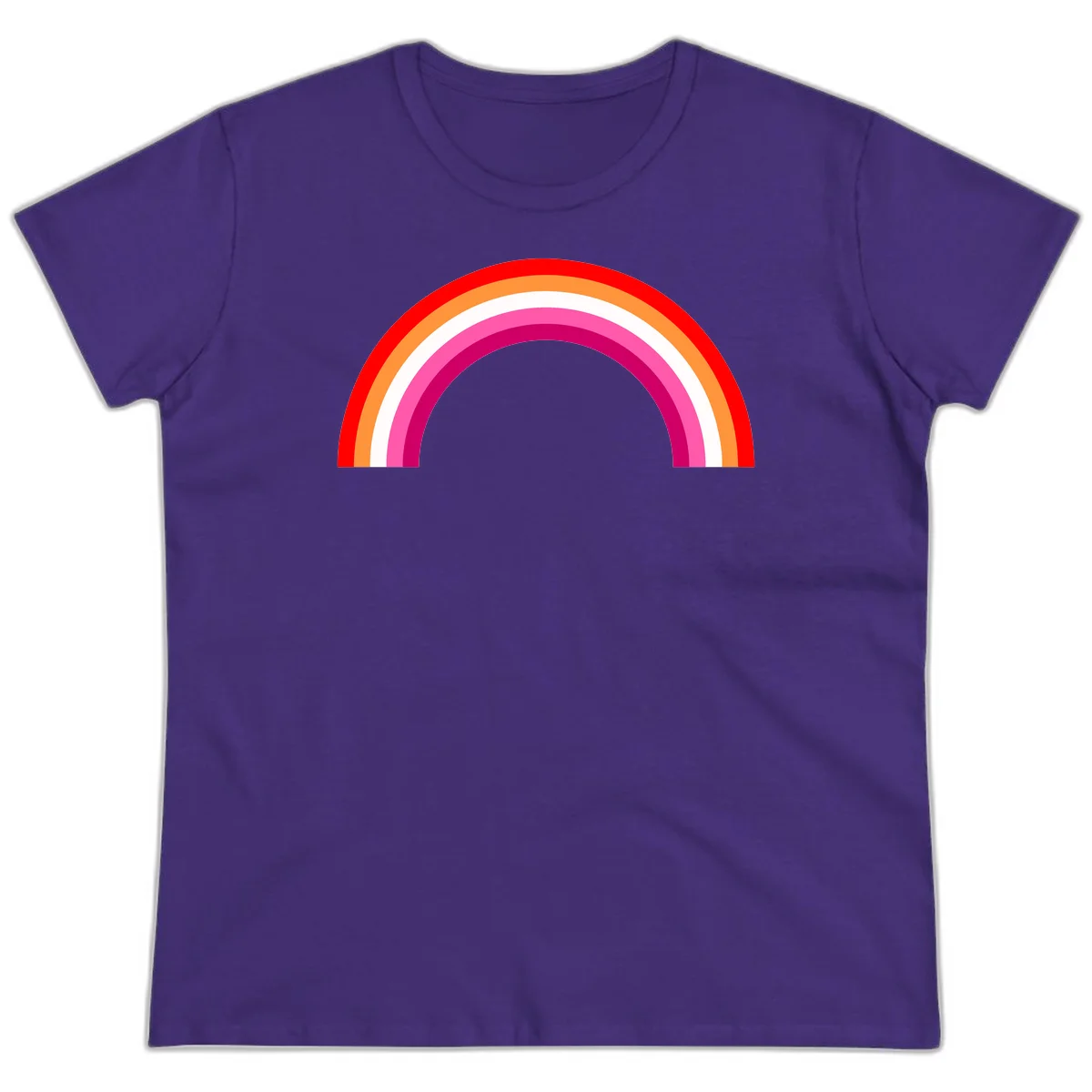 Colorful rainbow pride arc with concentric bands in red, orange, white, pink, and magenta against gray background in Purple