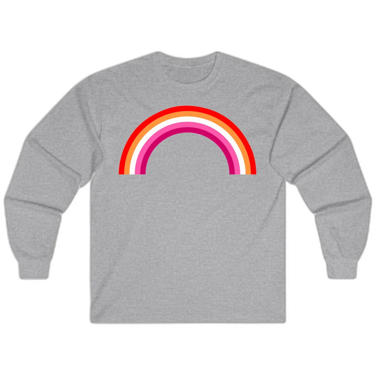 Colorful rainbow pride arc with concentric bands in red, orange, white, pink, and magenta against gray background in Sport Grey