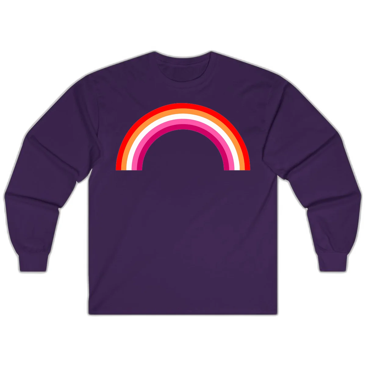 Colorful rainbow pride arc with concentric bands in red, orange, white, pink, and magenta against gray background in Purple