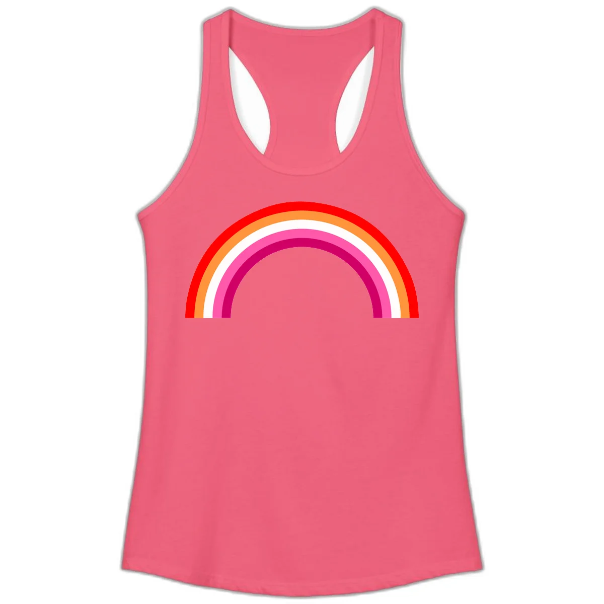 Colorful rainbow pride arc with concentric bands in red, orange, white, pink, and magenta against gray background in Hot Pink
