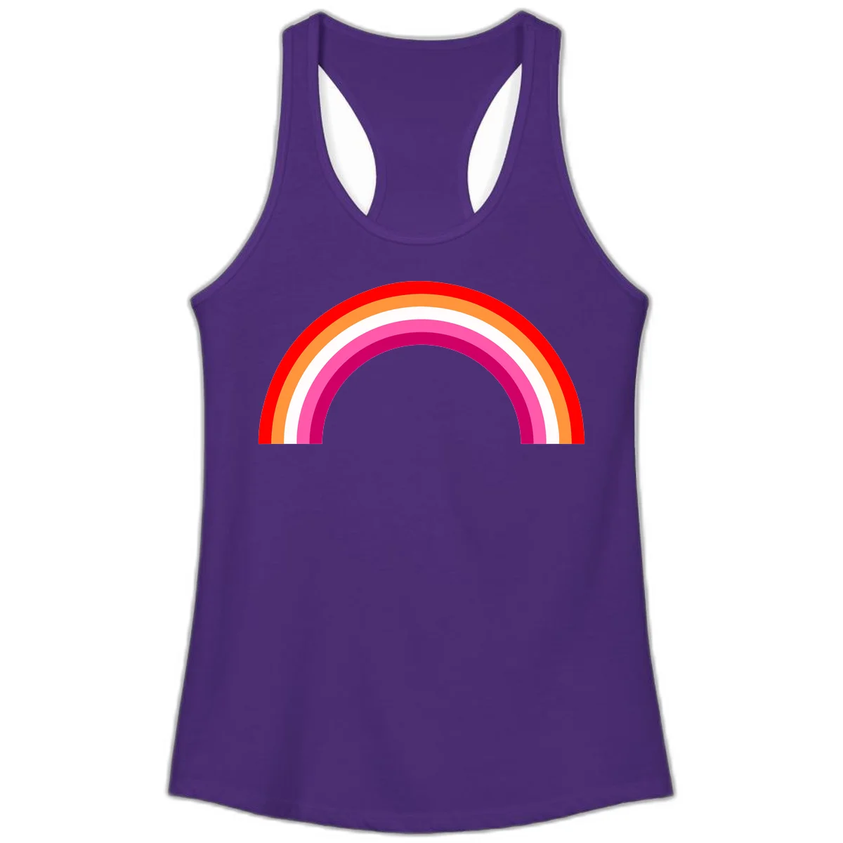 Colorful rainbow pride arc with concentric bands in red, orange, white, pink, and magenta against gray background in Solid Purple Rush