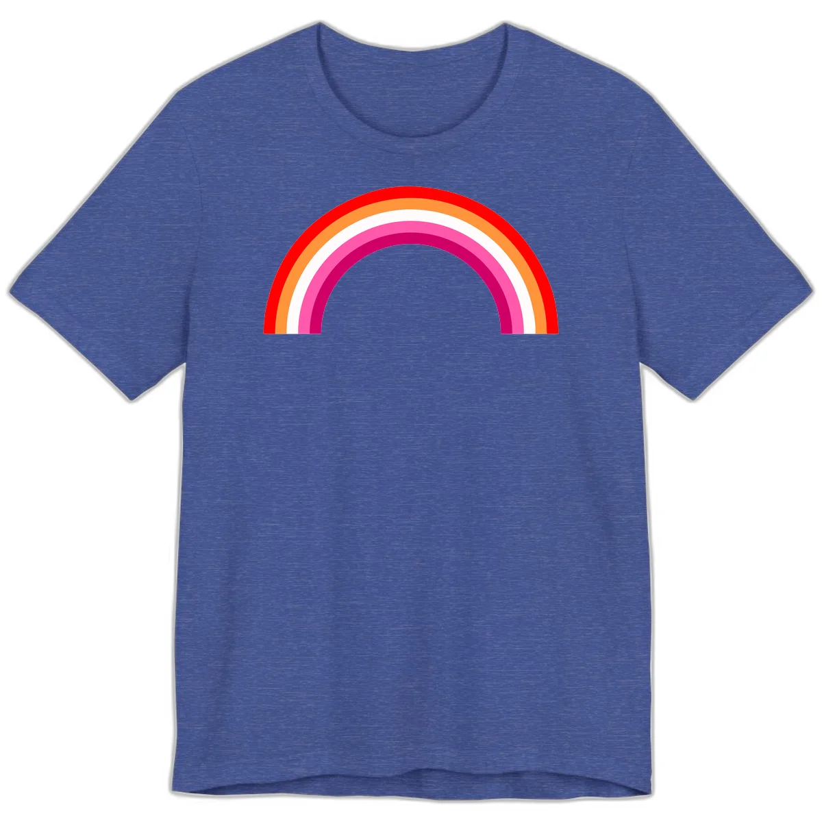 Colorful rainbow pride arc with concentric bands in red, orange, white, pink, and magenta against gray background in Heather True Royal