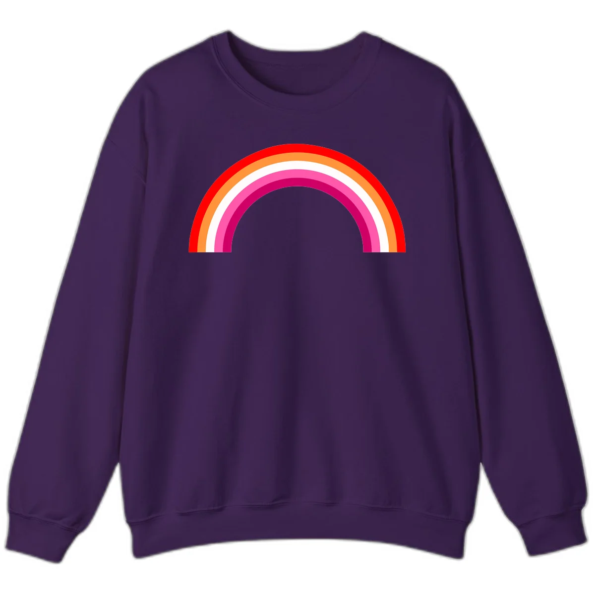 Colorful rainbow pride arc with concentric bands in red, orange, white, pink, and magenta against gray background in Purple