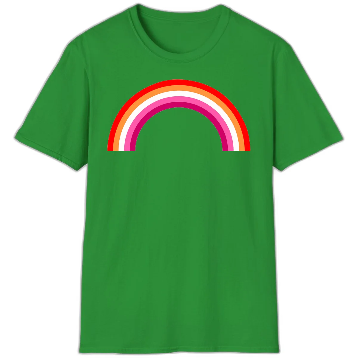 Colorful rainbow pride arc with concentric bands in red, orange, white, pink, and magenta against gray background in Irish Green