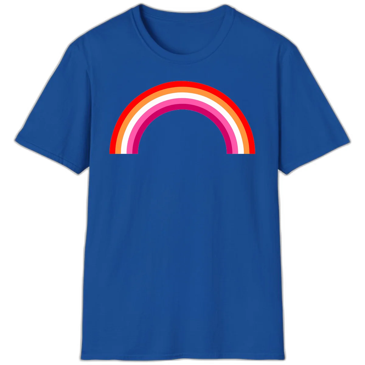 Colorful rainbow pride arc with concentric bands in red, orange, white, pink, and magenta against gray background in Royal
