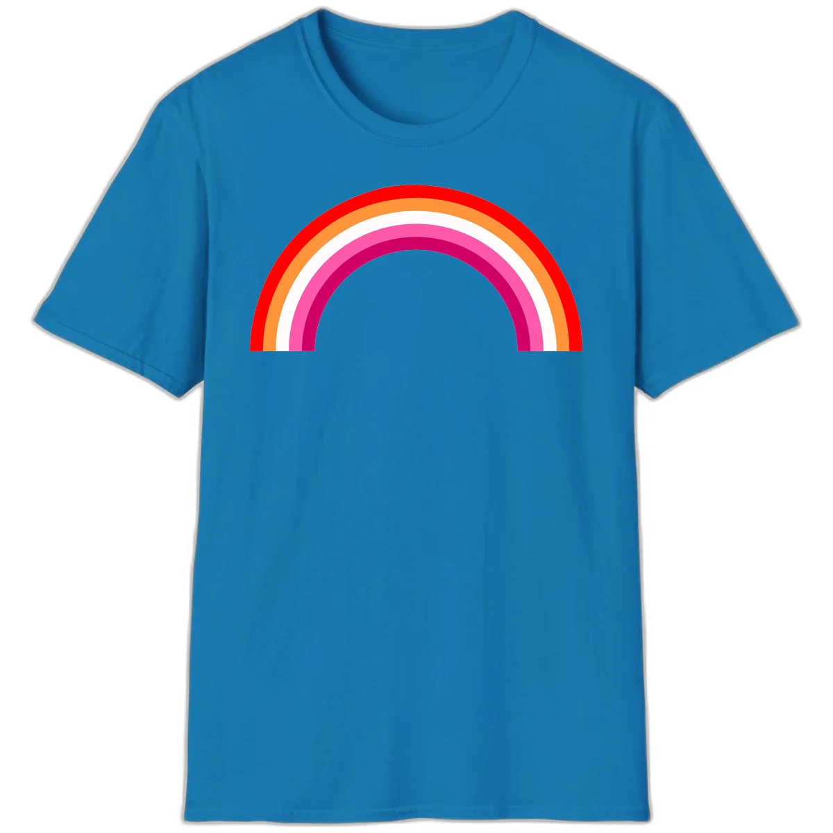 Colorful rainbow pride arc with concentric bands in red, orange, white, pink, and magenta against gray background in Sapphire