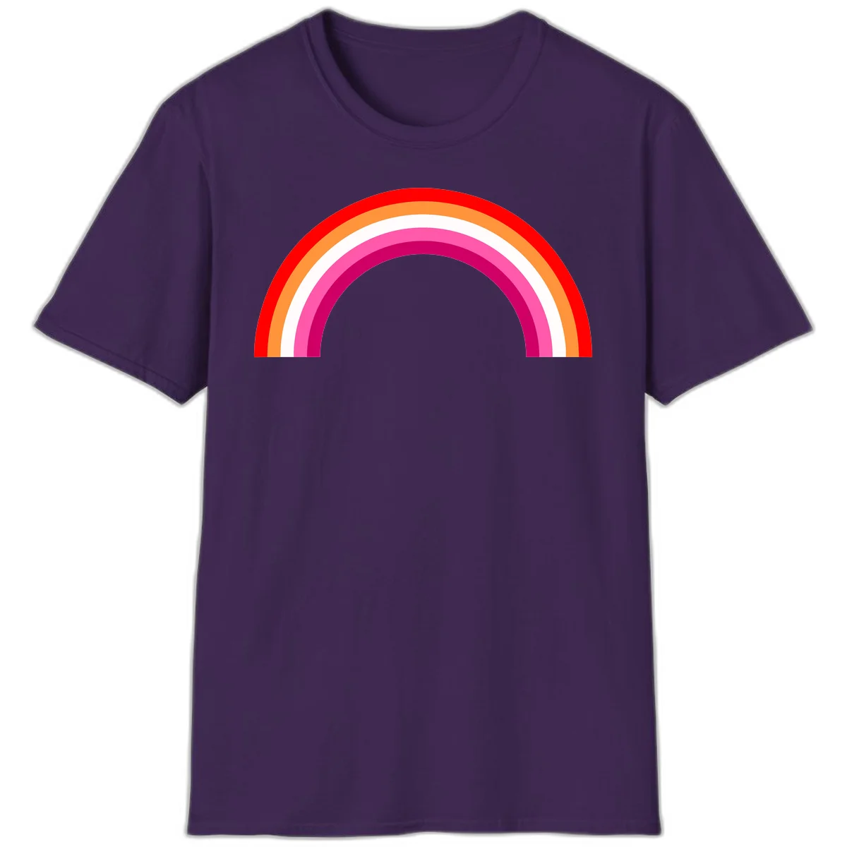 Colorful rainbow pride arc with concentric bands in red, orange, white, pink, and magenta against gray background in Purple